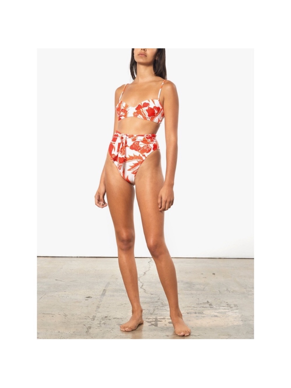 Mara Hoffman Orange Floral Bikini Set High-Waist Tie Bottoms, underwire Top L